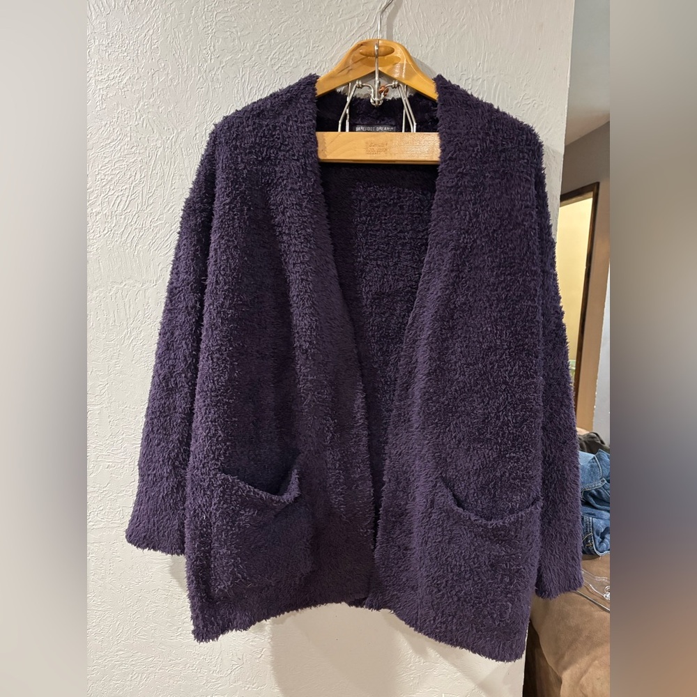 Barefoot Dreams Cozy Chic Deep Purple Open fleece cardigan with pockets Sz S/M